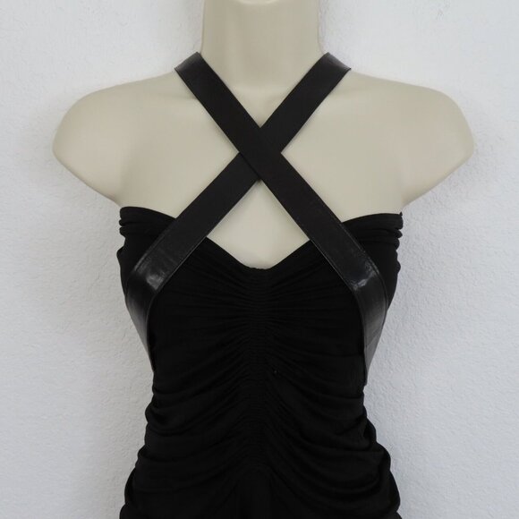 Donna Karan Medium Black Strapless Ruched Dress Leather Straps Union Made VTG - Picture 3 of 12